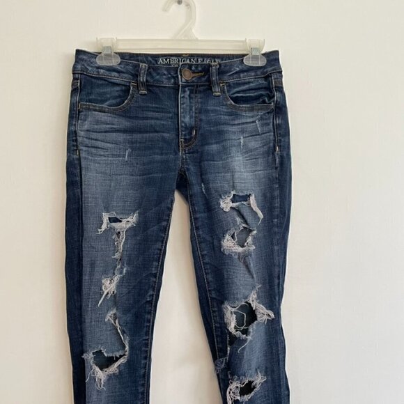 AMERICAN EAGLE AE Jegging Dark Wash Ripped Rips Distressed Jeggings Jeans 2 REG - Picture 4 of 13